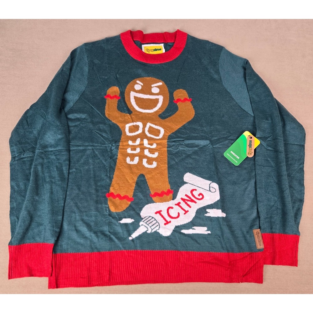 Tipsy Elves Mens Ginger Roid Rage Funny Ugly Christmas Sweater Green XL Pullover